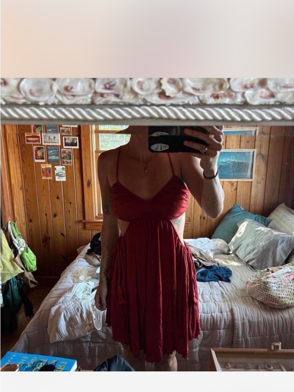 Free People Rust Red Cutout Beachy Mini Dress